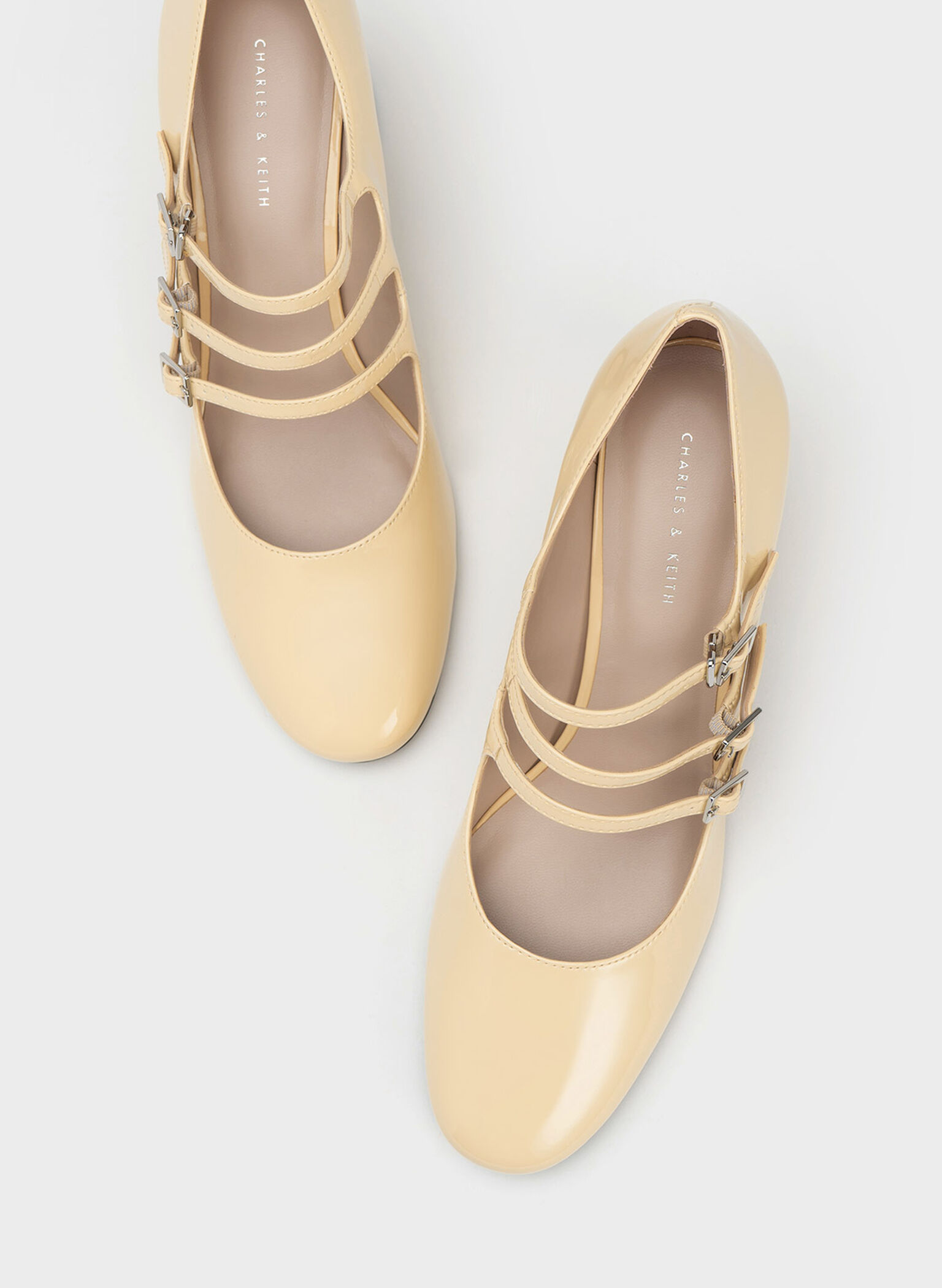 Mary Janes de Tacón Cilíndrico con Hebilla, Amarillo, hi-res