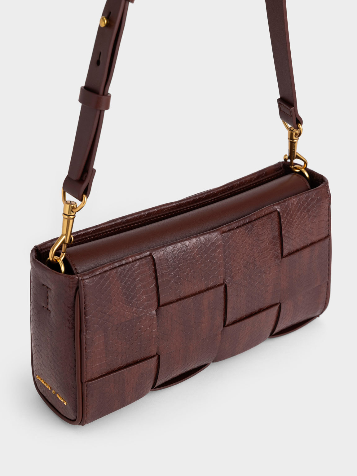 Woven Chain-Handle Bag, Brown, hi-res