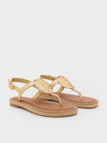 Metallic Oval Espadrille Sandals, Gold, hi-res