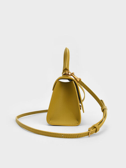 Huxley Metallic Push-Lock Top Handle Bag, Mustard, hi-res