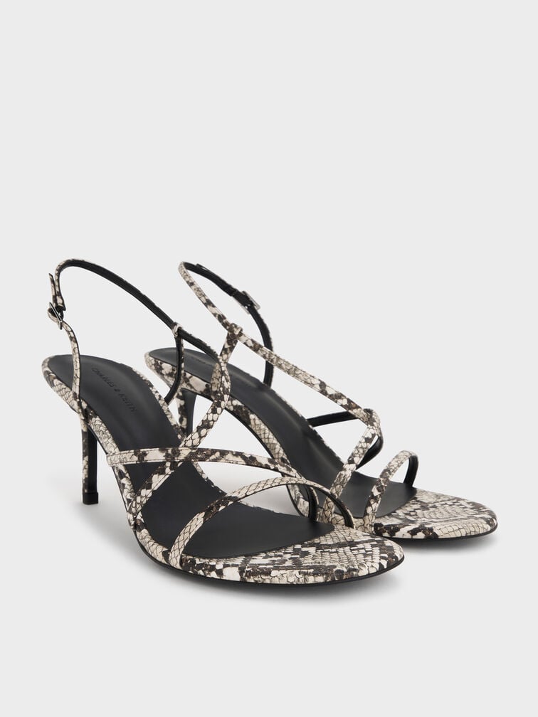Snake-Print Strappy Stiletto-Heel Slingback Sandals, Animal Print Natural, hi-res
