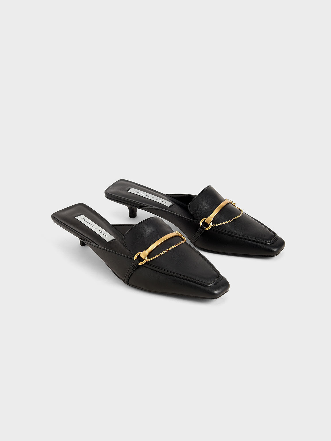 Black Metallic Accent Loafer Mules CHARLES KEITH International