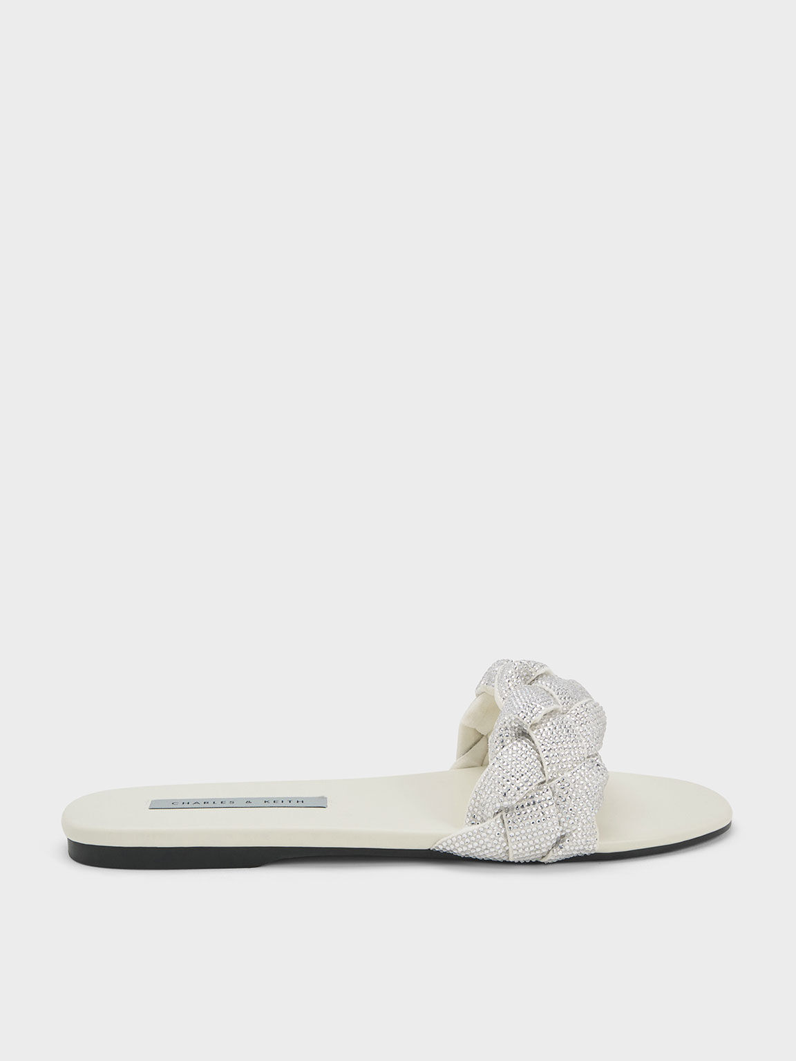 Cream Gem Embellished Braided Strap Slides CHARLES KEITH CA