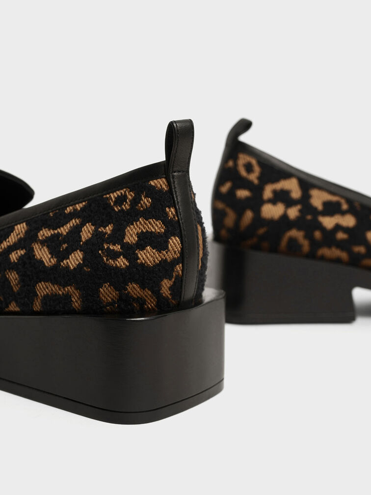 Studded Jacquard & Leather Penny Loafers, Animal Print Black, hi-res