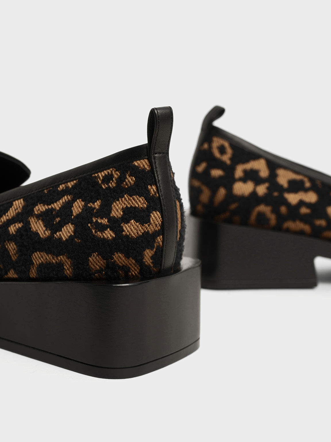 Studded Jacquard & Leather Penny Loafers, Animal Print Black, hi-res