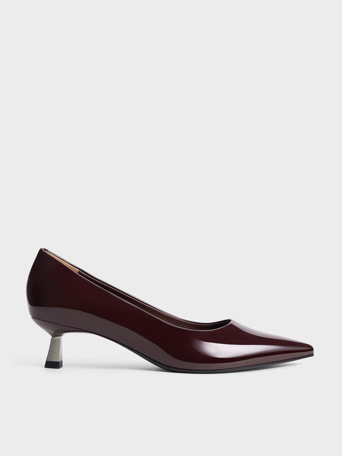 Maroon Patent Pointed Toe Kitten Heel Pumps CHARLES KEITH KH
