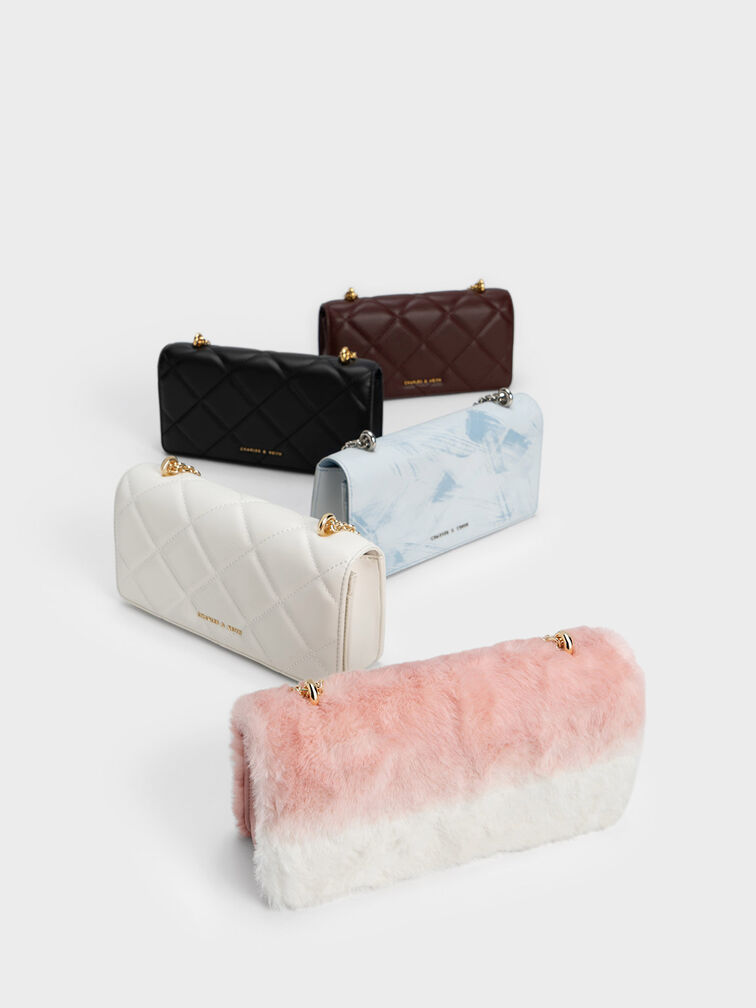 Paffuto Chain Handle Quilted Long Wallet, White, hi-res
