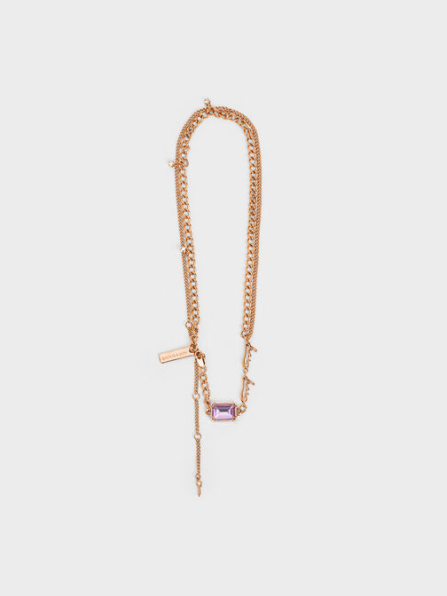 Zira Crystal Charm Double Necklace, Rose Gold, hi-res