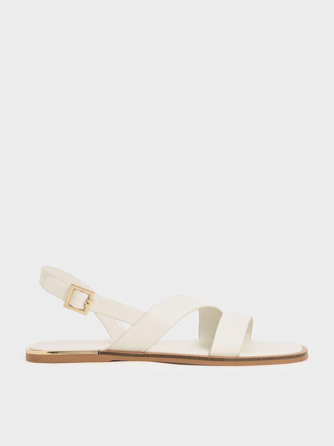 Asymmetric Strap Slingback Flats, Chalk, hi-res