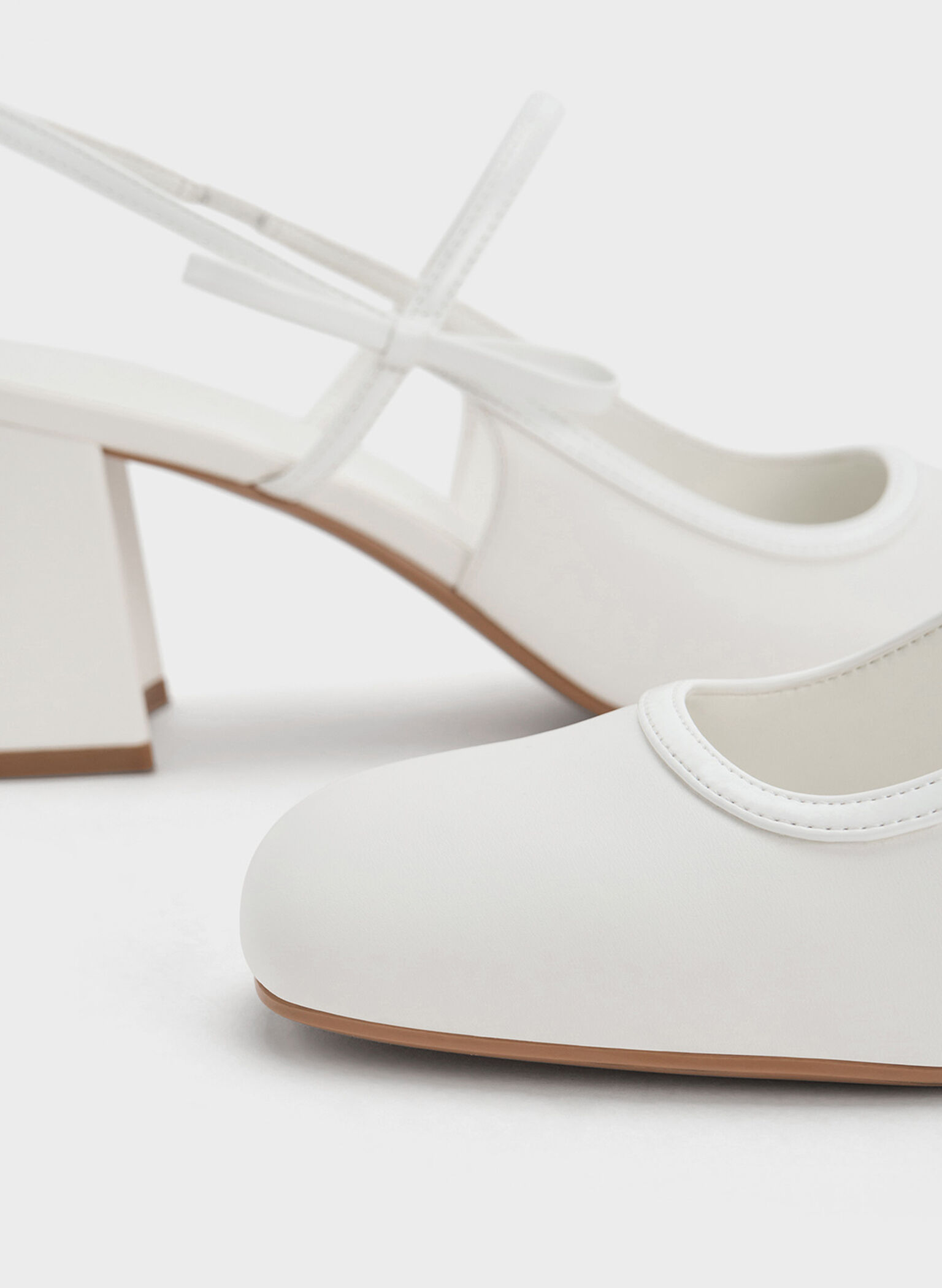 Bow Slingback Mary Jane Pumps, White, hi-res
