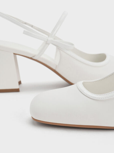 Bow Slingback Mary Jane Pumps, White, hi-res
