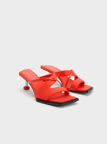 Crossover Sculptural Heel Sandals, Red, hi-res