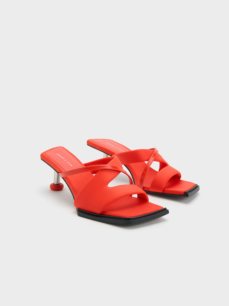 Crossover Sculptural Heel Sandals, Red, hi-res