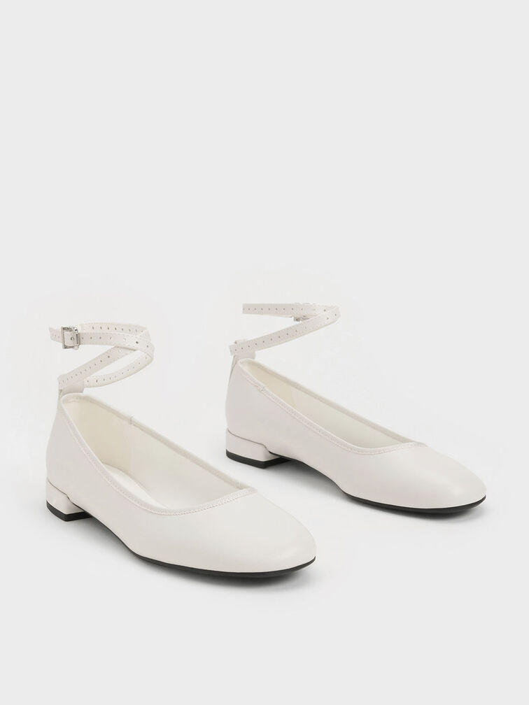White Ankle-Strap Ballet Flats - CHARLES & KEITH SG
