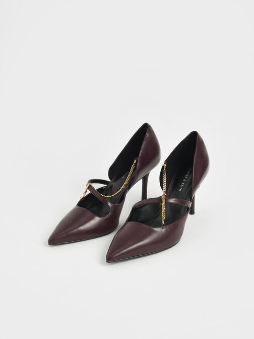 Chain Link D'Orsay Pumps, Burgundy, hi-res