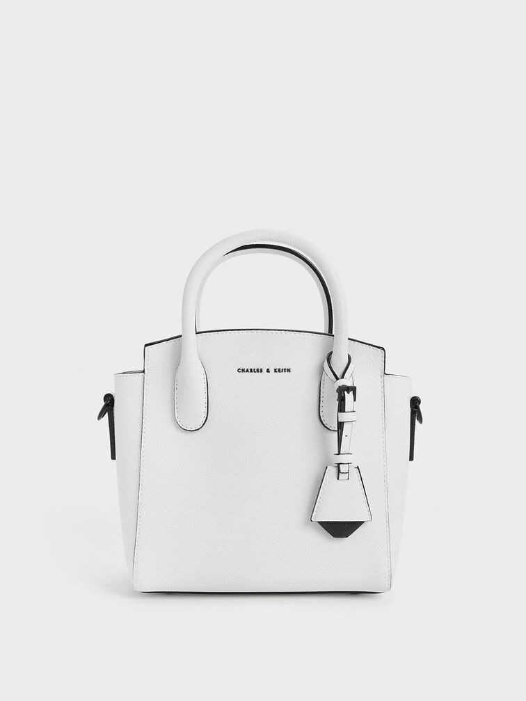 Charles & Keith - Women's Classic Double Top Handle Bag, White, M