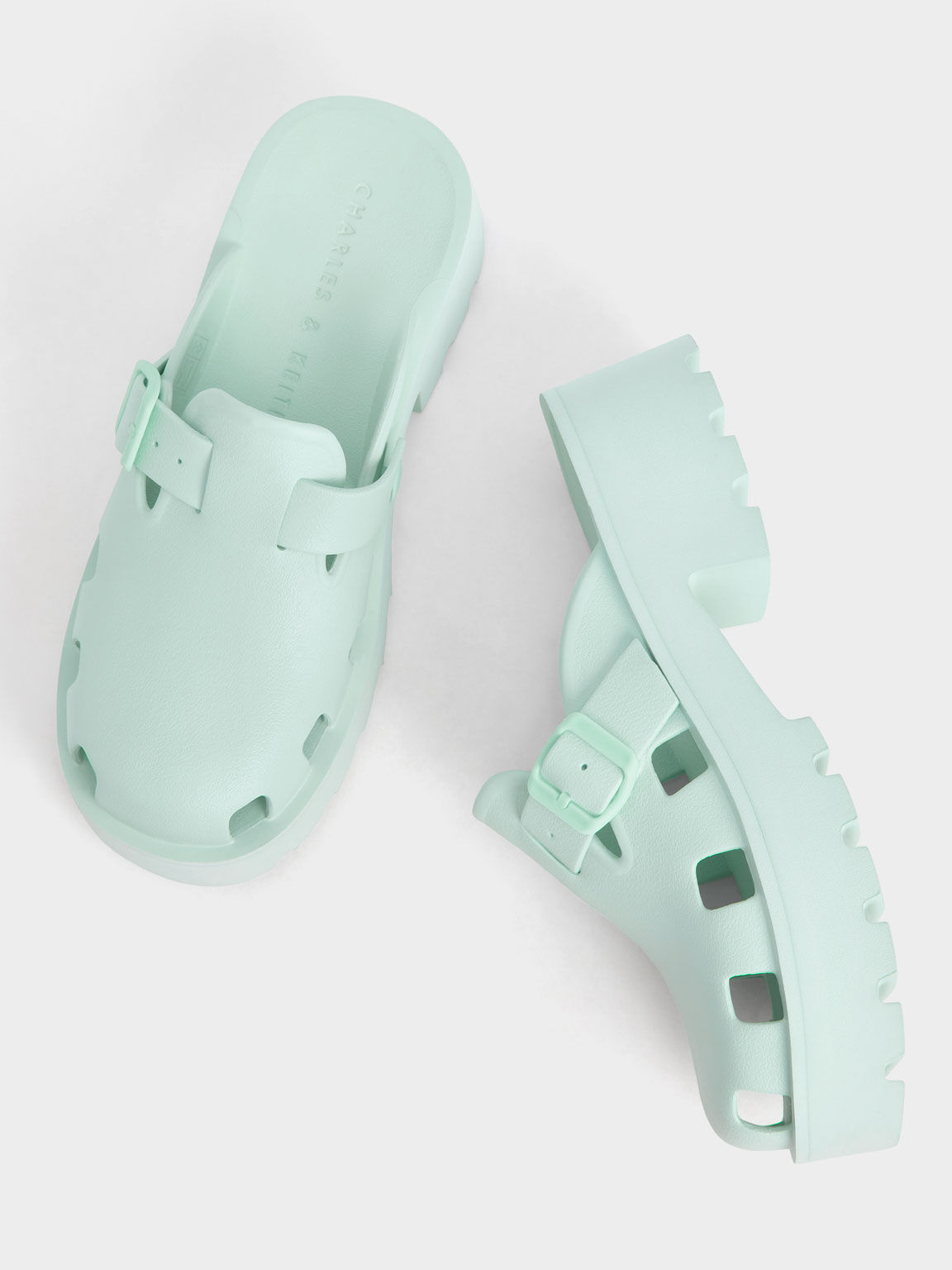Mae Buckled Platform Mules, Mint Green, hi-res
