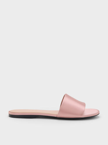Satin Slide Sandals, Nude, hi-res