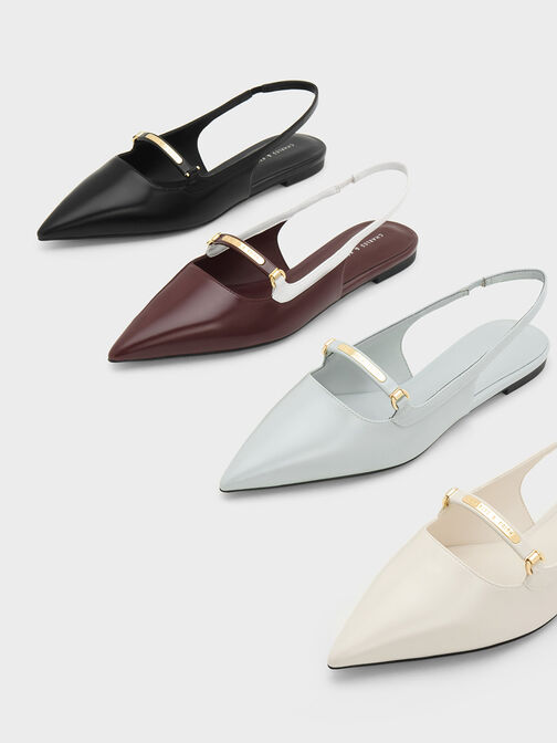 Metallic Bar Accent Slingback Flats, Cream, hi-res