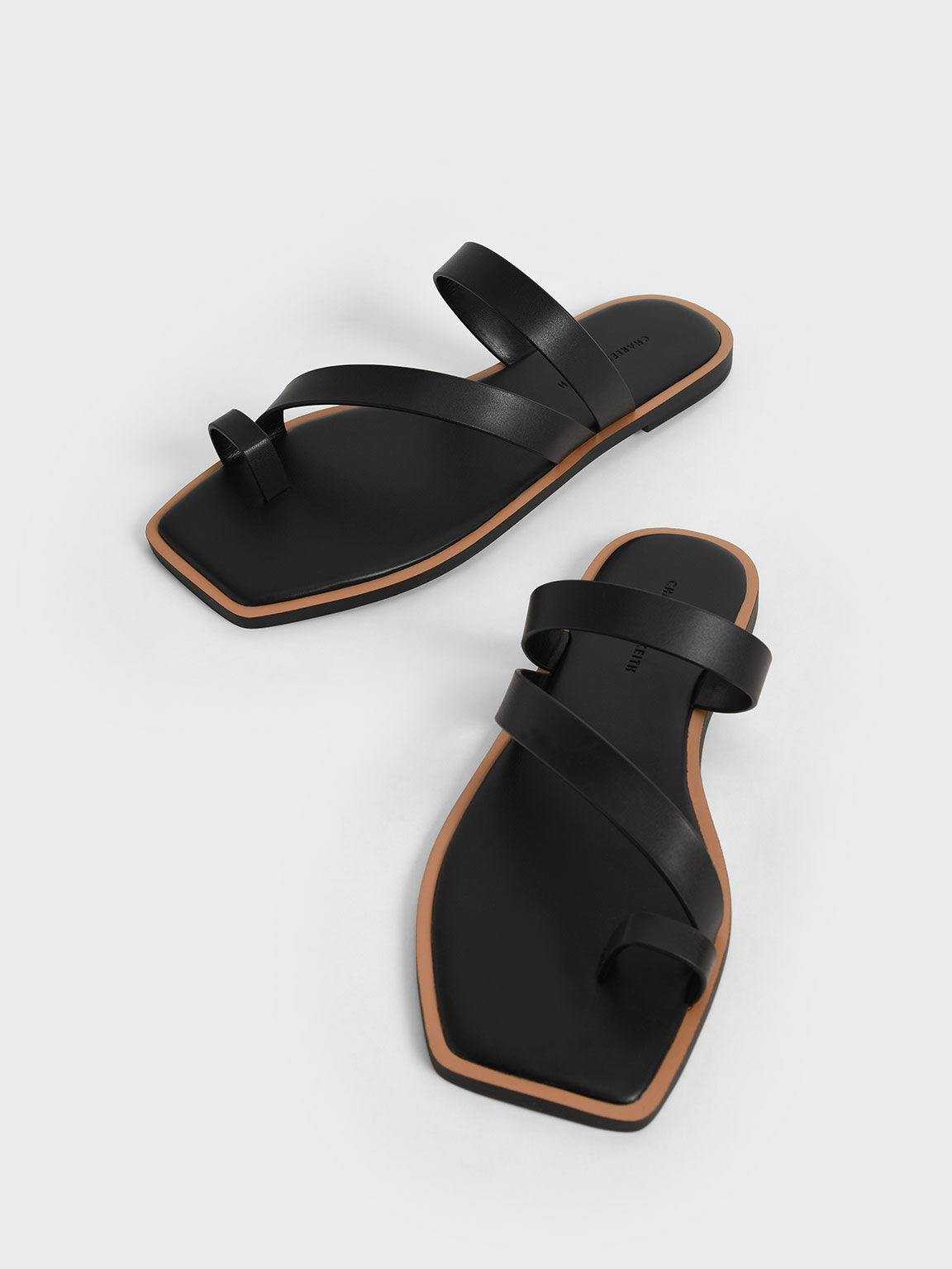Toe Ring Strappy Slide Sandals, Black, hi-res
