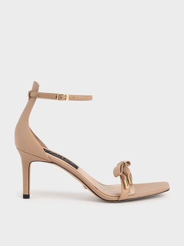Leather Bow Sandals, Nude, hi-res