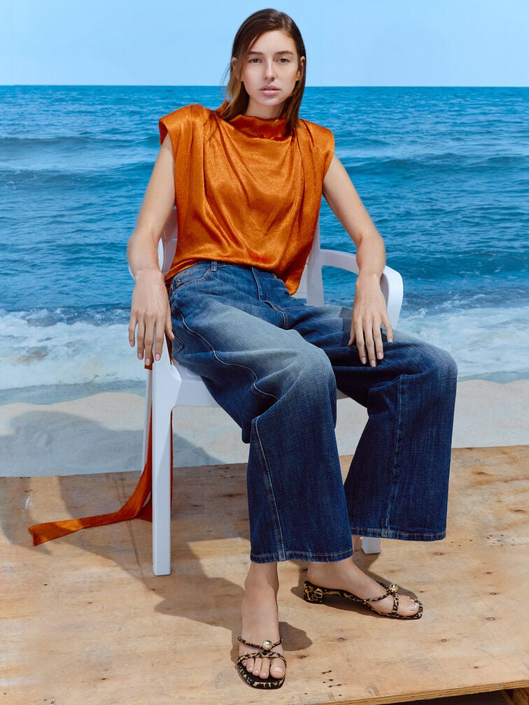 Georgie Leopard-Print Metal-Ball Heeled Mules, Animal Print Natural, hi-res