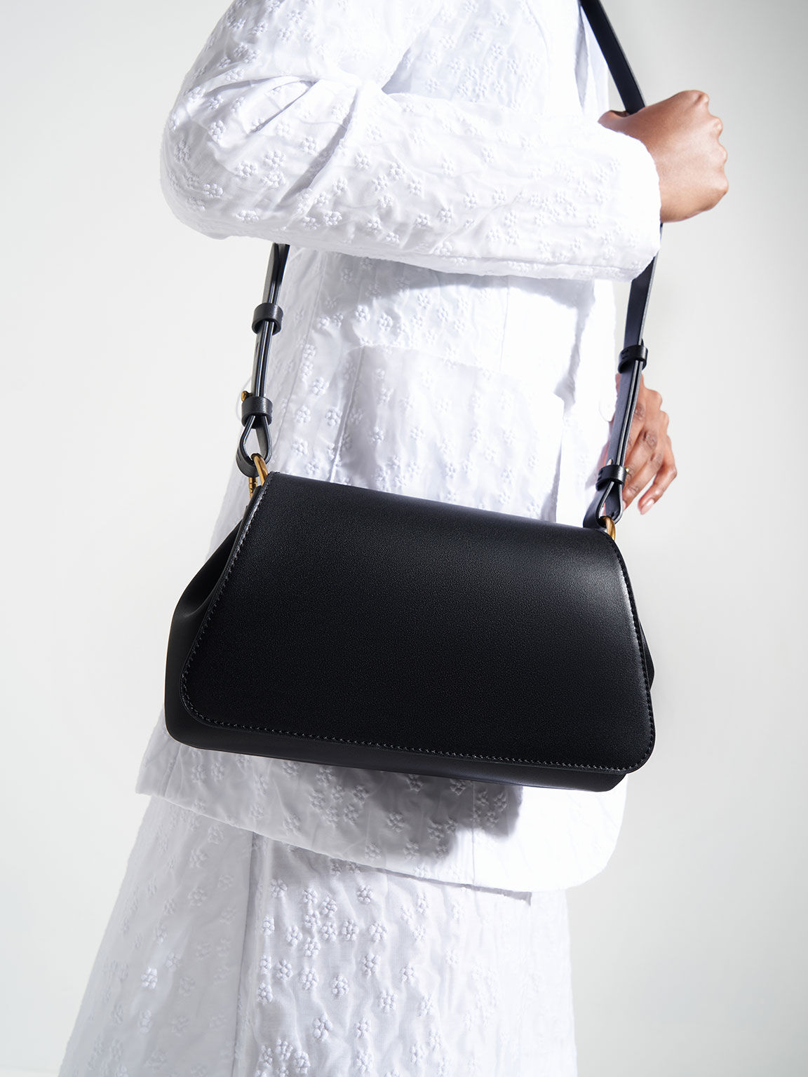 Esme Buckle Detail Shoulder Bag, Black, hi-res