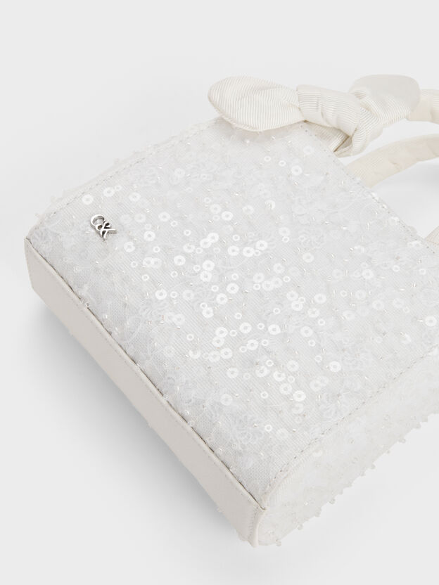 Mini sac Albany en mesh brod&eacute; et perles, Blanc, hi-res