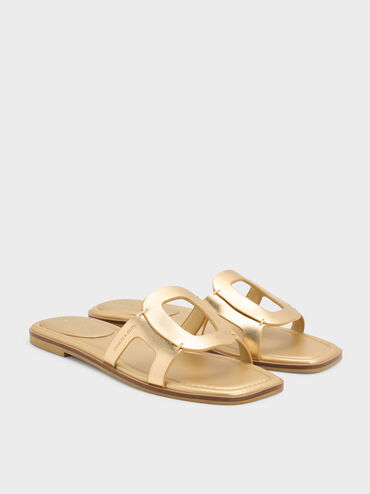 Easley Metallic Cut-Out Slide Sandals, Gold, hi-res