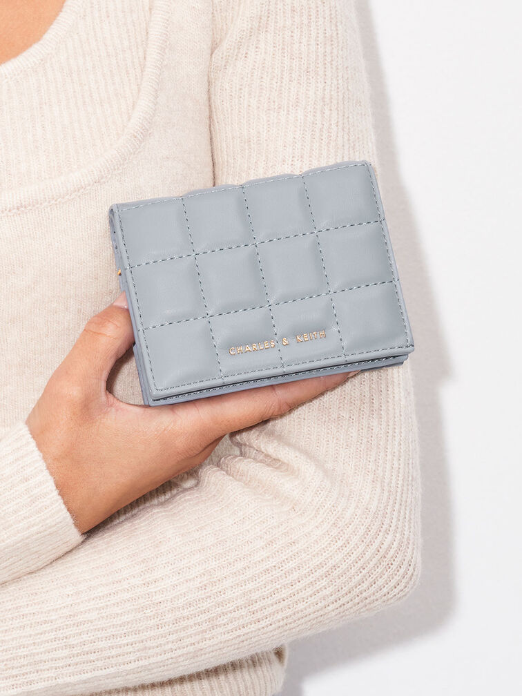 Padded Quilted Cardholder, Steel Blue, hi-res