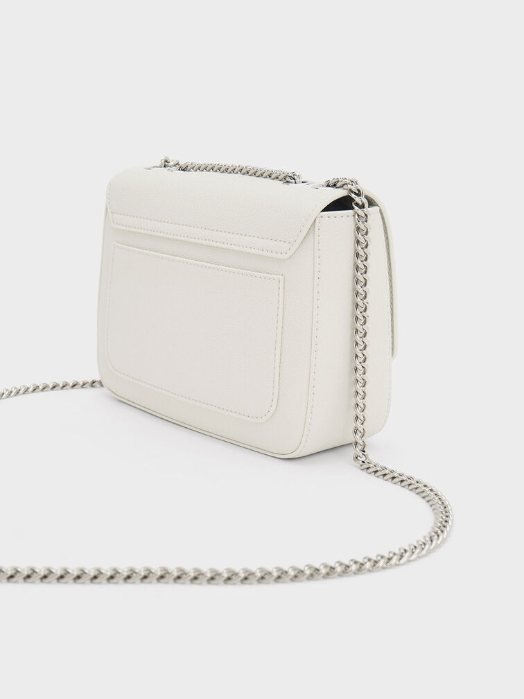 Chain Strap Shoulder Bag, White, hi-res