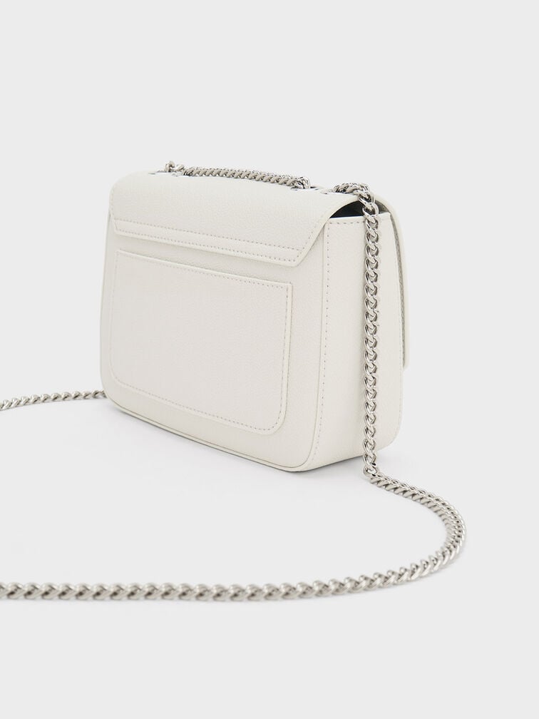 Bolso con correa de cadena, Blanco, hi-res