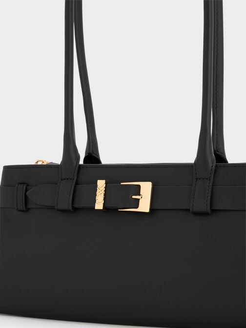 Jody Genuine Leather Belted Shoulder Bag, Black, hi-res