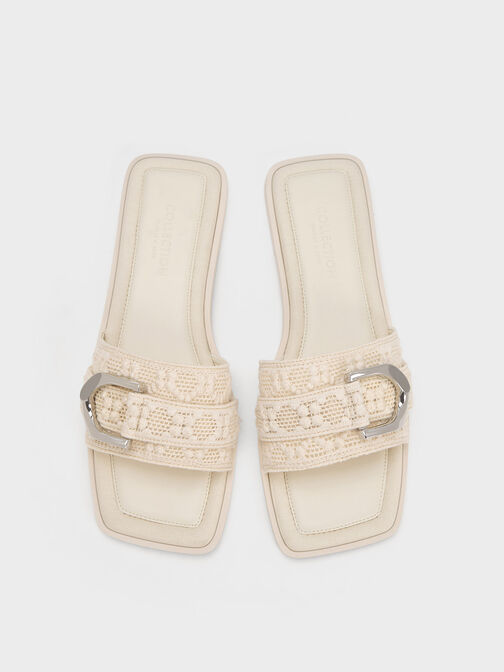 Gabine Crochet & Mesh Slide Sandals, Cream, hi-res