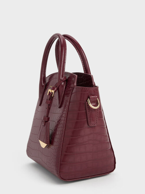 Harper Croc-Effect Structured Top Handle Bag, Burgundy, hi-res