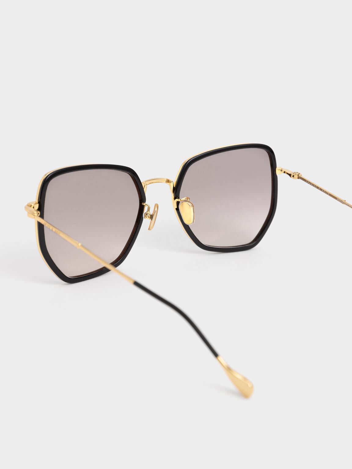 Recycled Acetate Wire-Frame Butterfly Sunglasses, Black, hi-res