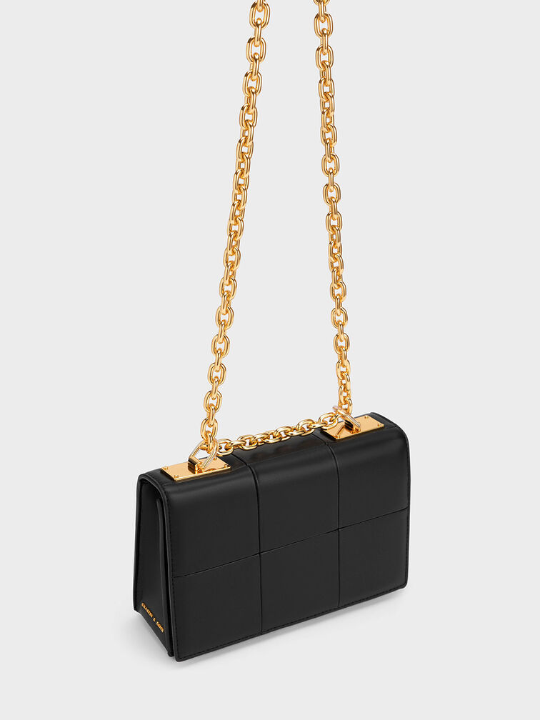 Georgette Chain Handle Bag, Black, hi-res