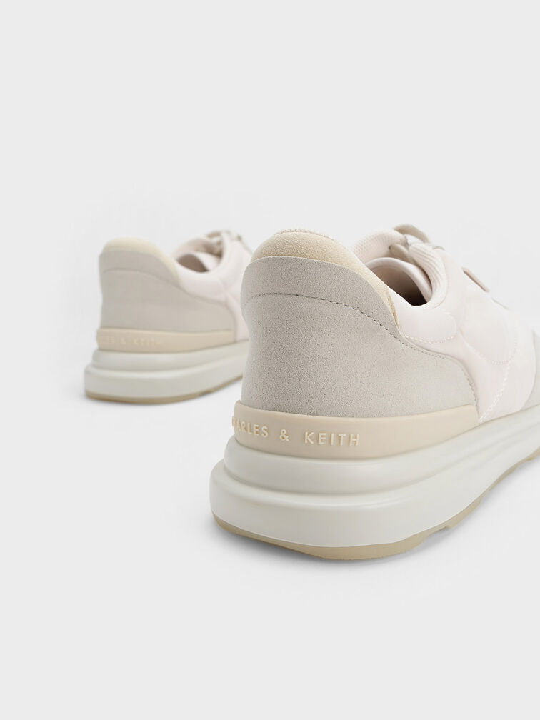 Microfibre & Nylon Low-Top Sneakers, Sand, hi-res