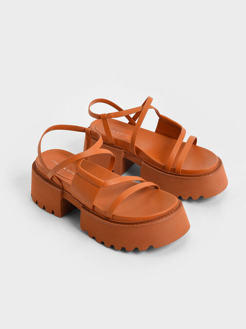 Nadine Strappy Platform Sandals, Orange, hi-res