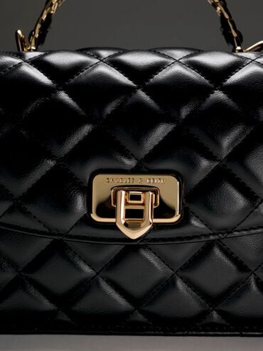 Bolso acolchado con asa superior Cressida, Negro, hi-res
