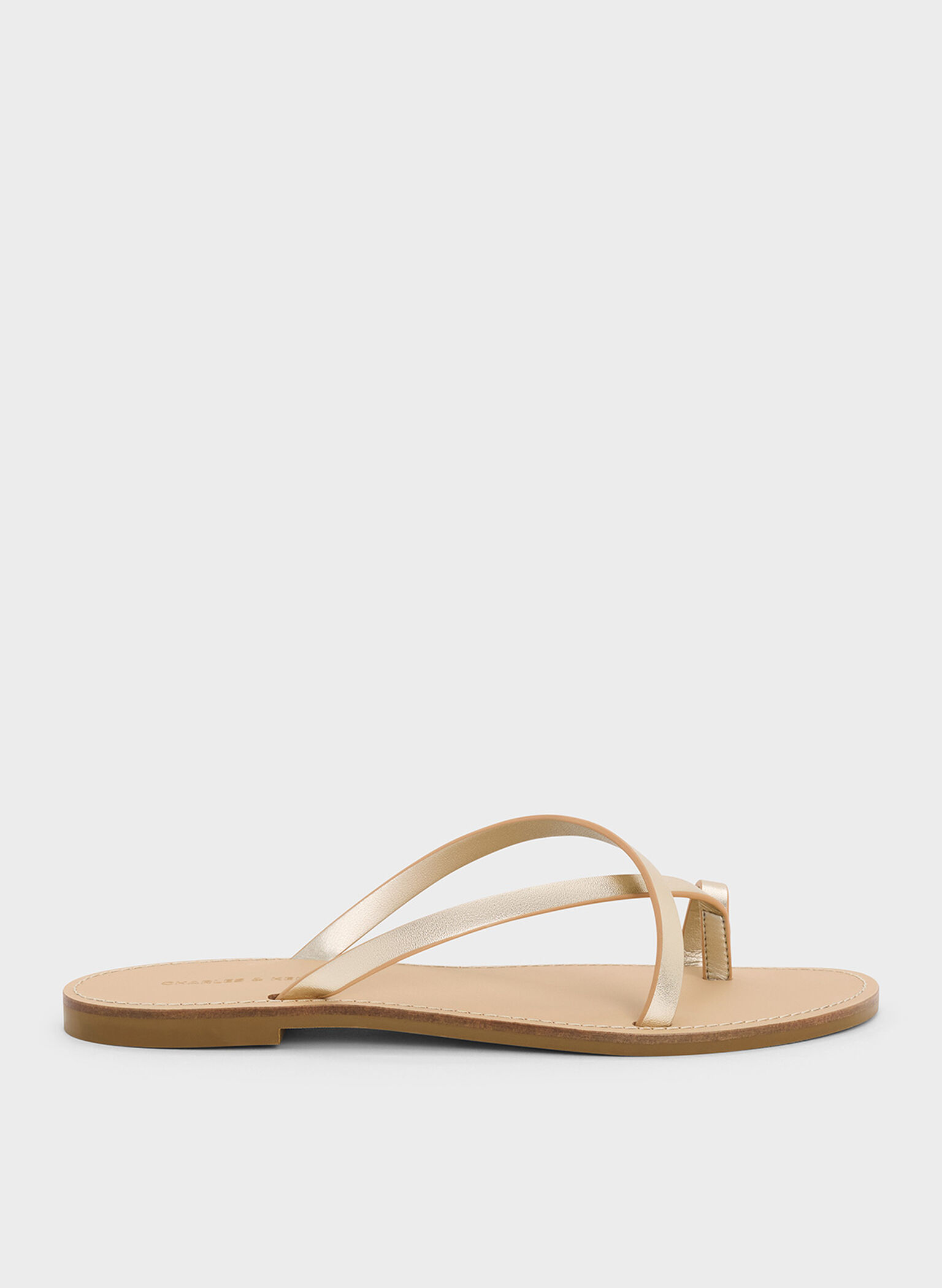 Metallic Asymmetric Strappy Toe-Ring Sandals, Light Gold, hi-res