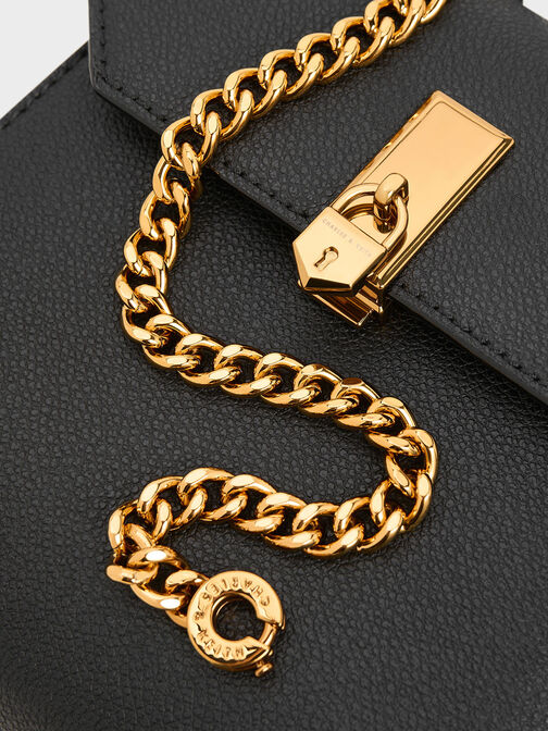 Locket Chain-Link Trapeze Bag, Black, hi-res