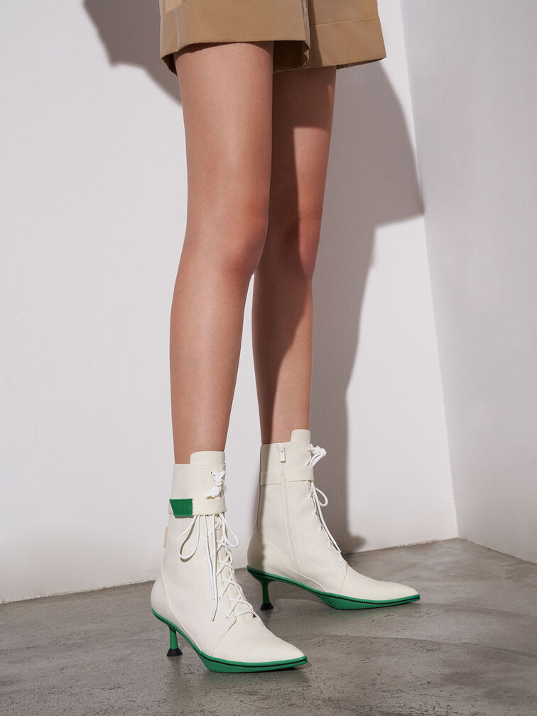Recycled Cotton Lace-Up Ankle Boots, White, hi-res
