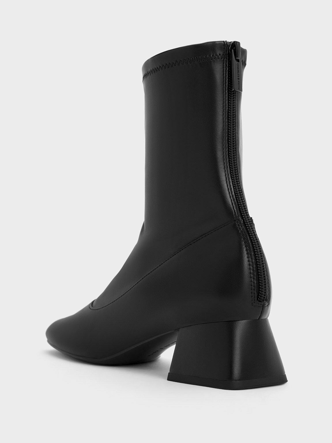 Trapeze Block Heel Ankle Boots Black