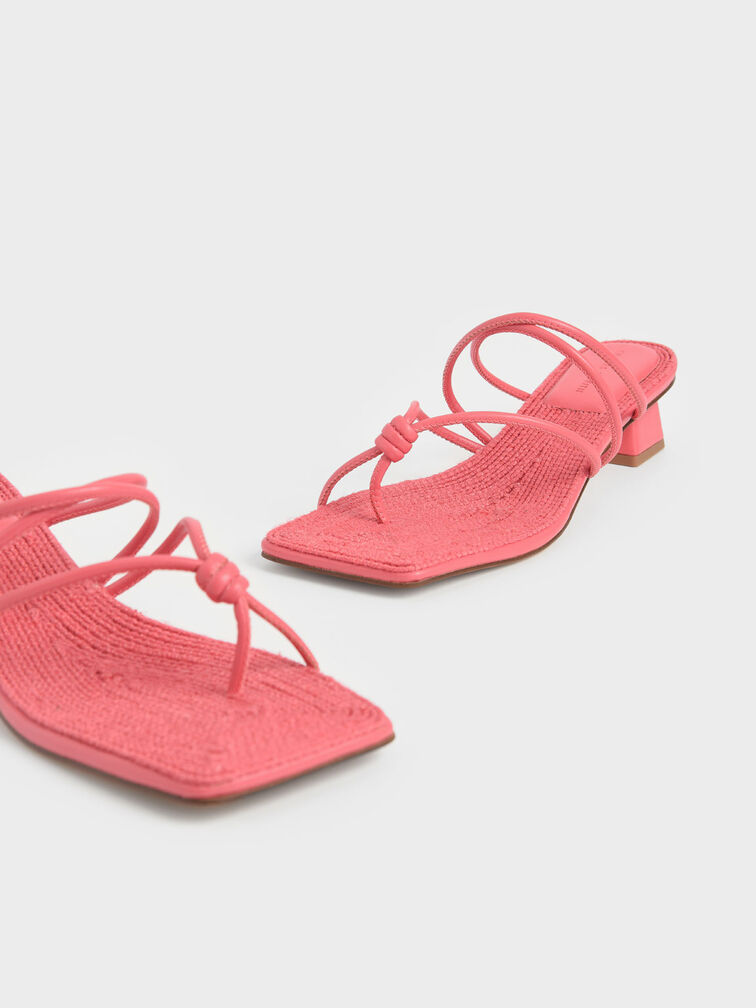 Toe Loop Strappy Heeled Sandals, Red, hi-res