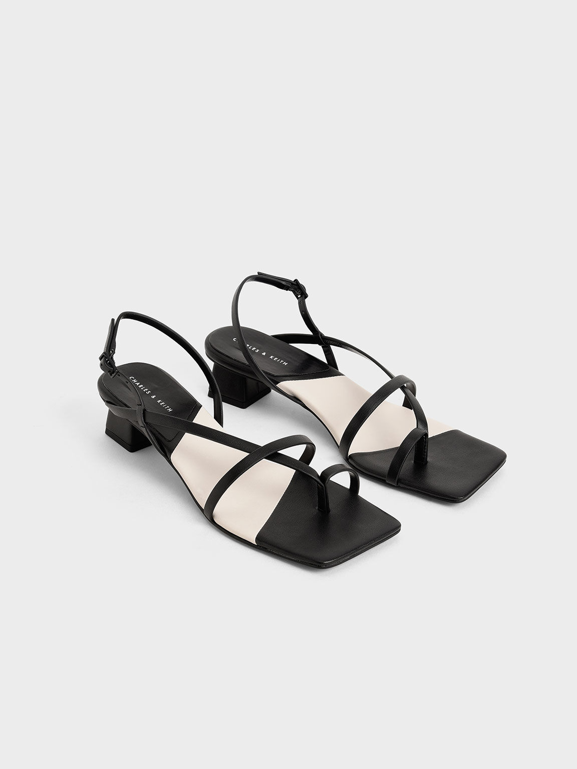 Strappy Slingback Sandals, Black, hi-res