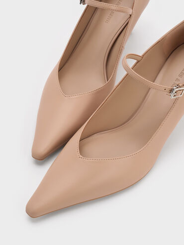 Pointed-Toe Stiletto-Heel Pumps, Nude, hi-res