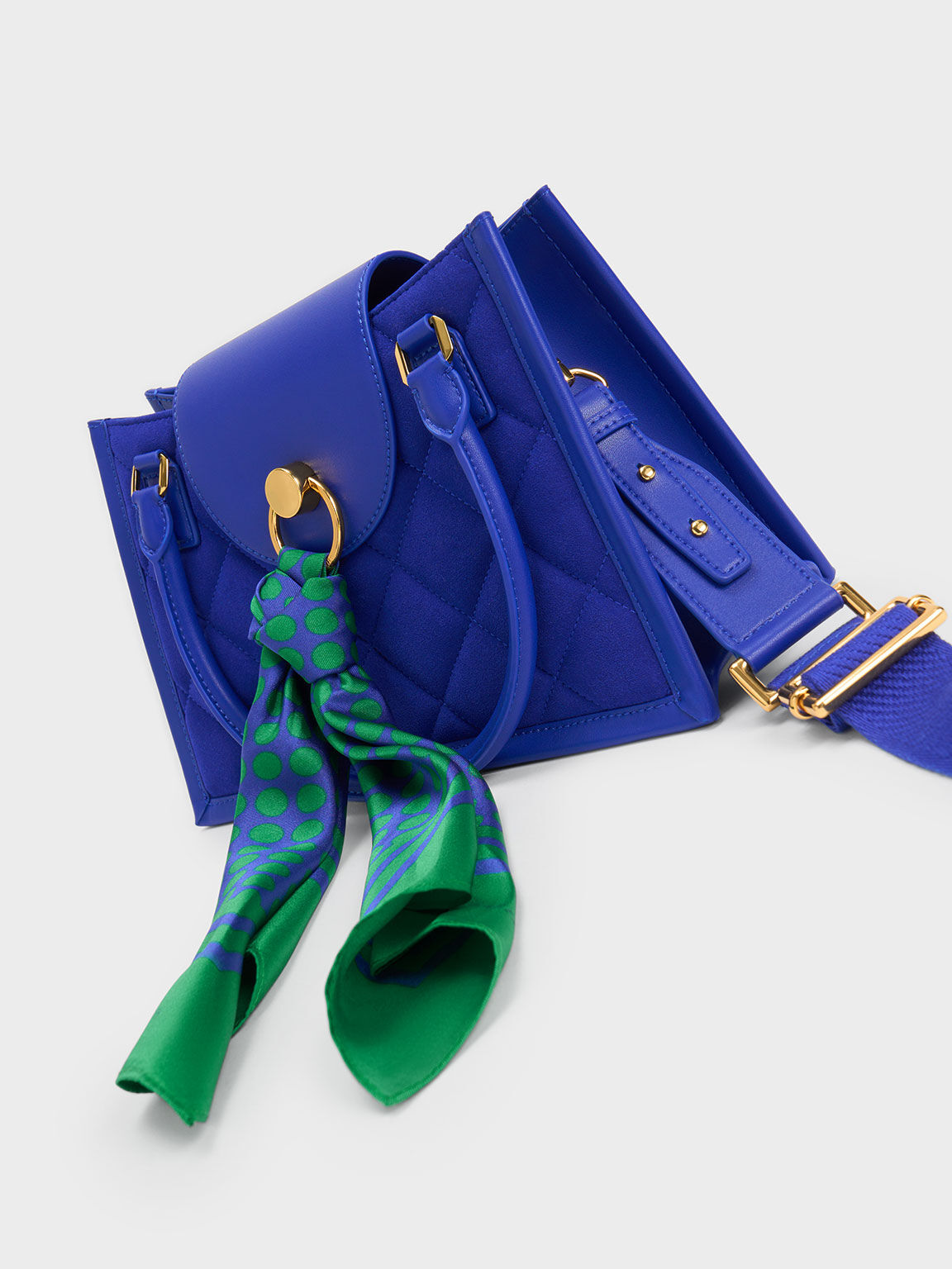 Roza Scarf Quilted Trapeze Bag, Cobalt, hi-res