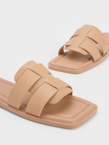 Trichelle Interwoven Leather Slide Sandals, Nude, hi-res