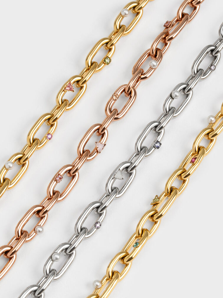 Crystal-Embellished Chain-Link Necklace, Rose Gold, hi-res